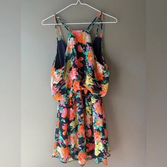 Seductions, size small, halter top, lined mini dress, bright floral pattern - Picture 2 of 5